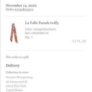 Twilly scarf receipt